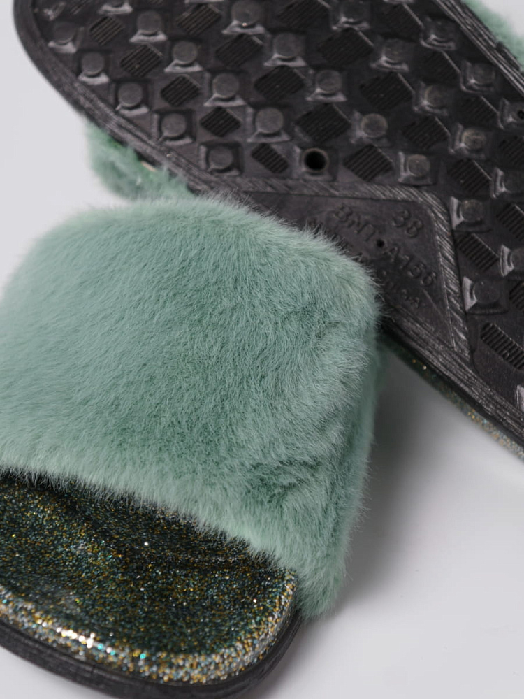 картинка Тапочки Arya женские из искусственного меха с люрексом зеленый 38 