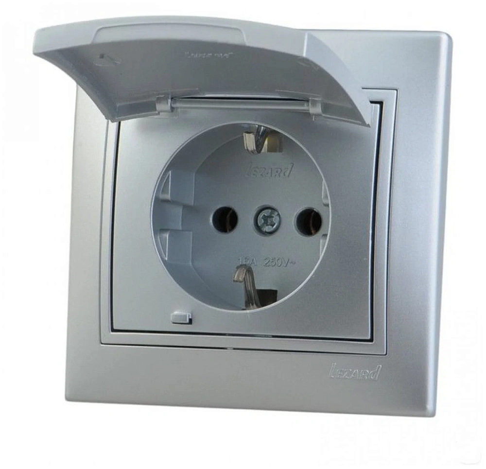 картинка Розетка 1-м с/з с крышкой керам метал-серебро СП Мира 701 1010 123 