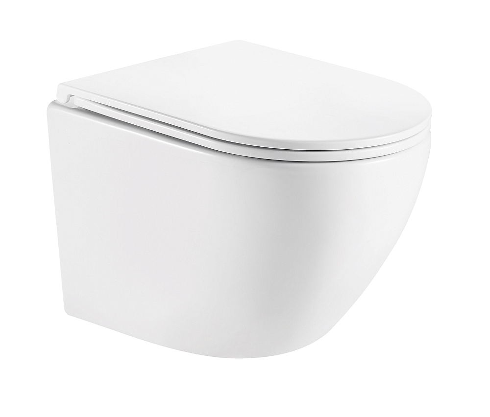 картинка Унитаз подвесной К505 белый матовый безободковый, сиденье тонкое ДП, крепления Eva Gold 