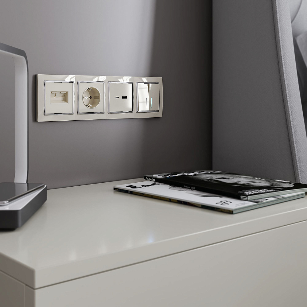 картинка Выключатель двухклавишный с подсветкой слоновая кость WL03-SW-2G-LED ivory W1120103 051471 030807 