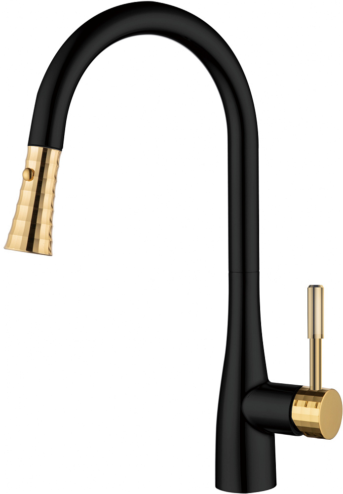 картинка Смеситель для кухни выдвижной, черный/золото D&K DA1462517A 