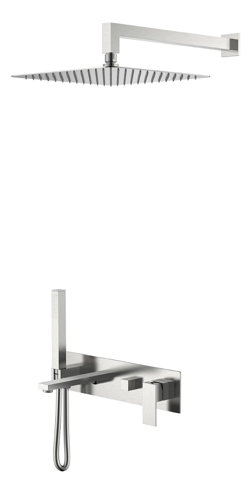 картинка Смеситель встроенный + верхний+ ручной душ Qubic Brushed Nickel 474-NB Boheme 