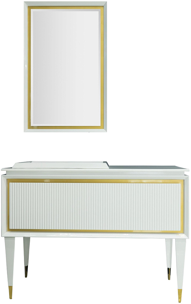 картинка Mебель 120 Glamor раковина+зеркало,пенал подвесной,цвет белый/золото Cresta 