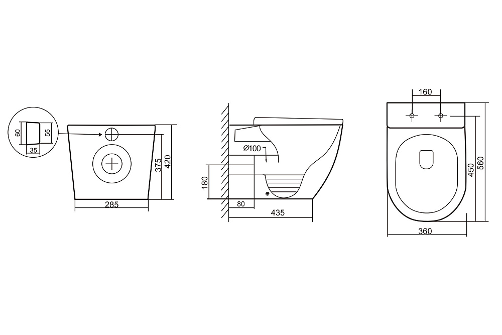 картинка Унитаз Bequem приставной белый безободковый AC1111 Abber 
