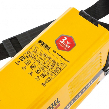 картинка Аппарат инвертор дуговой сварки DS-180 Compact 180A ПВ 70%, диам. эл. 1,6-4мм Denzel 94372  являющийся официальным дистрибьютором в России 