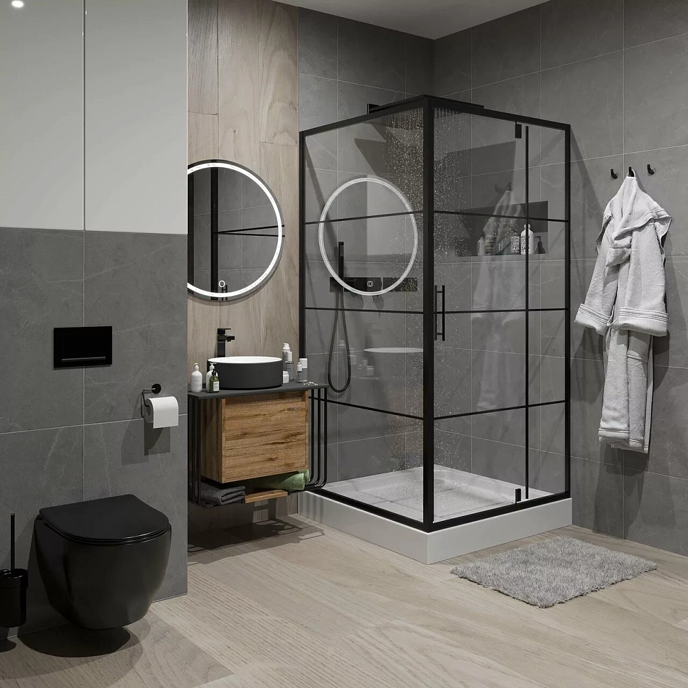 картинка Душ. ограждение NG-0200-08 Black (1000*1000*1900) квад дверь распаш 1 место Niagara 