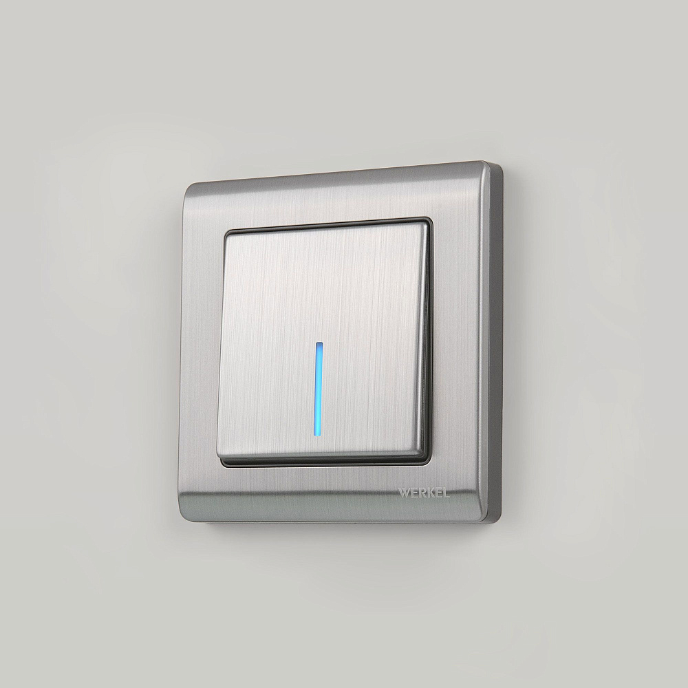 картинка Выключатель одноклавишний с подсветкой глянцевый никель WL02-SW-2G LED W1110102 Werkel 030792 051080 