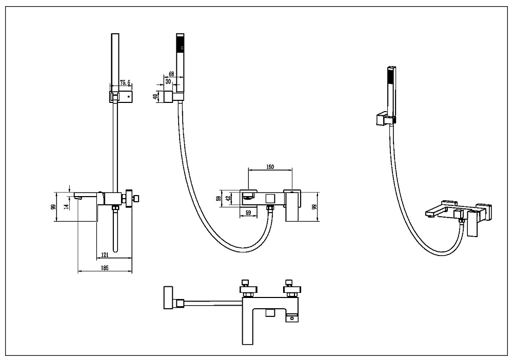 картинка Смеситель для ванны с душем Qubic Shinny Gold 473-G Boheme 