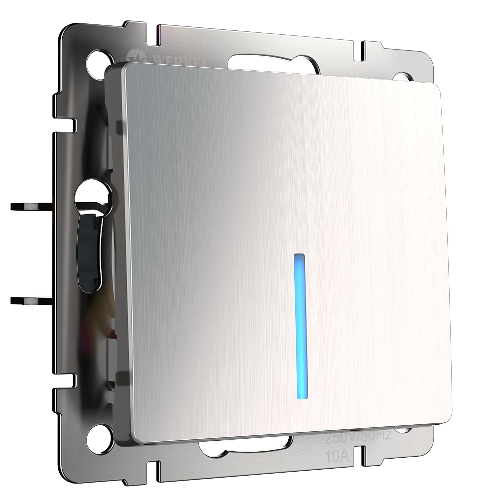 картинка Выключатель одноклавишний с подсветкой глянцевый никель WL02-SW-2G LED W1110102 Werkel 030792 051080 