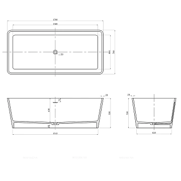 картинка Ванна Esmont ESM17078S 1700*780*530 из искусственного камня свободностоящая Azario 
