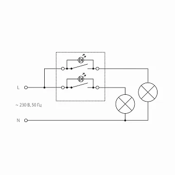 картинка Выключатель двухклавишный с подсветкой черный матовый WL 08-SW-2G LED W1120108 Werkel 029878 051619 