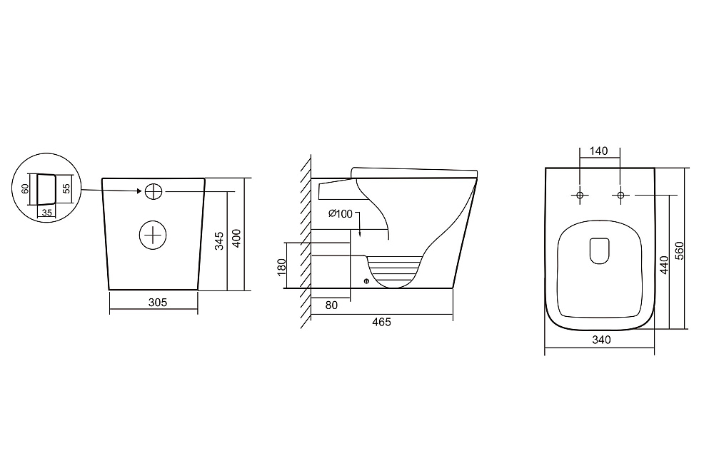 картинка Унитаз Rechteck приставной белый безободковый AC1211 Abber 
