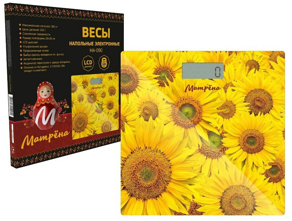 картинка Весы напольные электронные Матрена МА-090 подсолнухи 