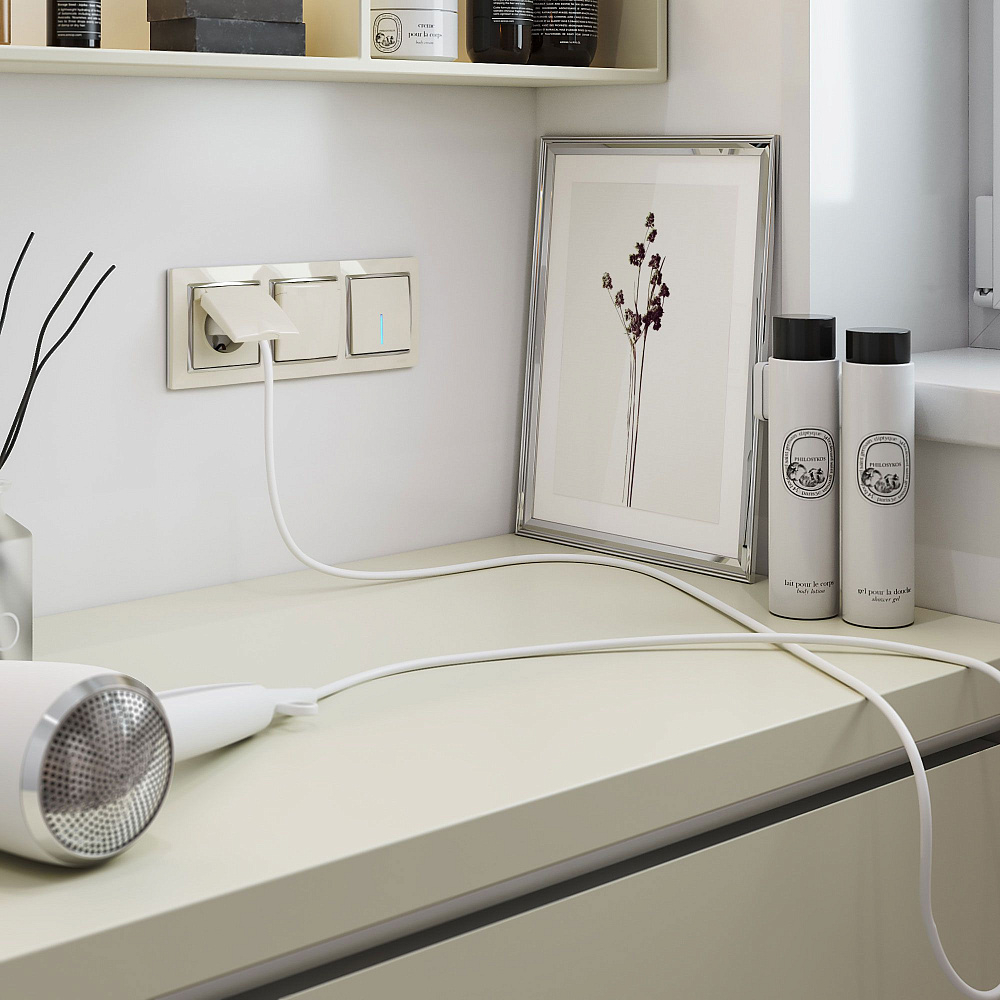 картинка Выключатель одноклавишный с подсветкой слоновая кость WL03-SW-1G-LED-iv W1110103 030805 051481 