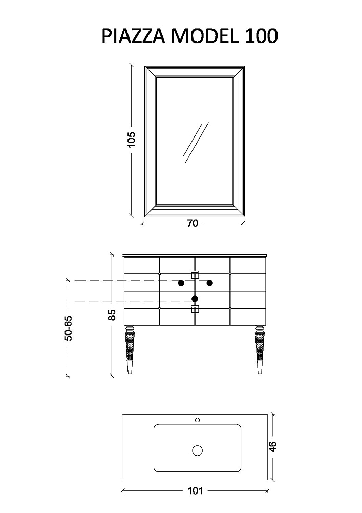 картинка Тумба Piazza 100 белая золото 841-100-WG Boheme 