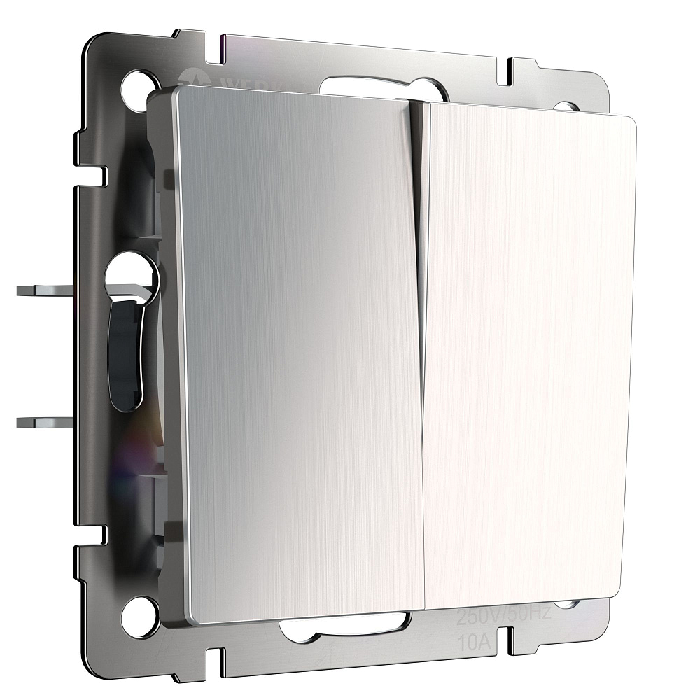 картинка Выключатель двухклавишный глянцевый никель WL 02-SW-2G Werkel LED 028844 