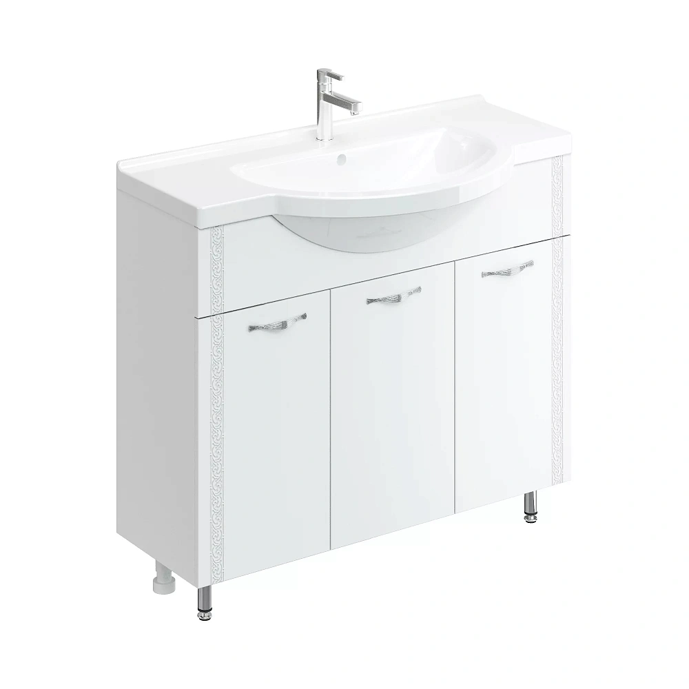 картинка Тумба Каролина 100 Хром+ RAL 9003, патина серебро ум. Эльбрус 100 Даниэла-Аква 