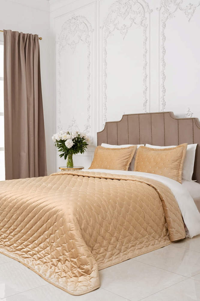 картинка Покрывало Arya Бархат 250*260 - 2(50*70+5) Ansel золотистый 
