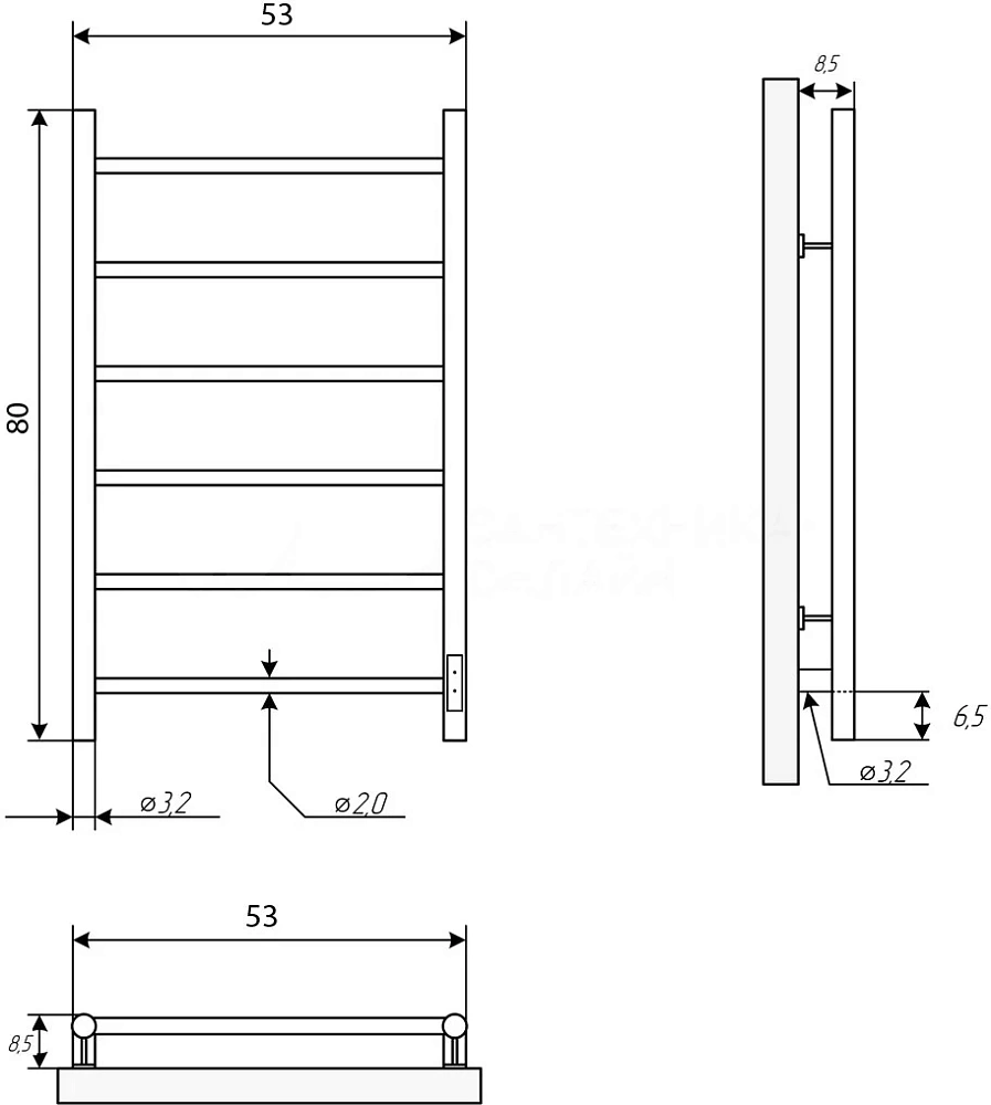 картинка Полотенцесушитель J neo 80/50 1"-1/2" Электрический (К диммер Полированный) 