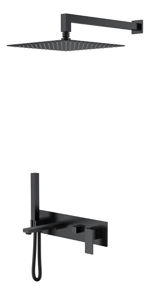 картинка Смеситель встроенный + верхний+ ручной душ Qubic Matt Black 474-B Boheme 