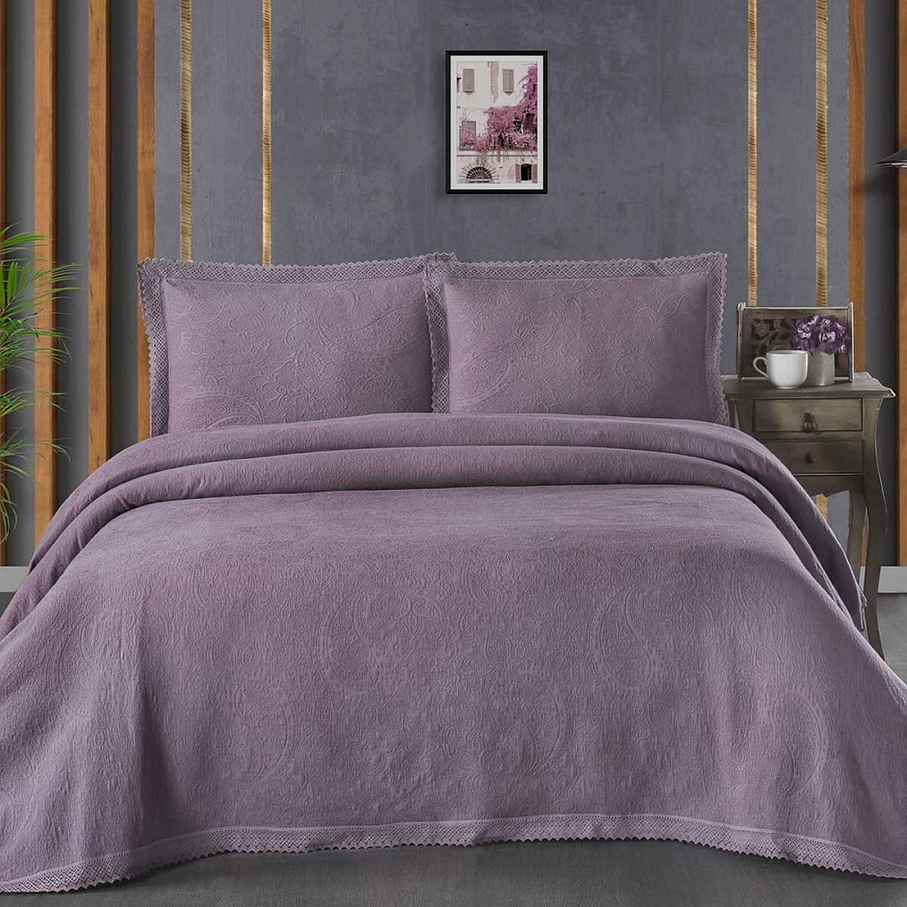 картинка Покрывало Arya Жаккард с кружевом 240*260 Paisley сливовый 