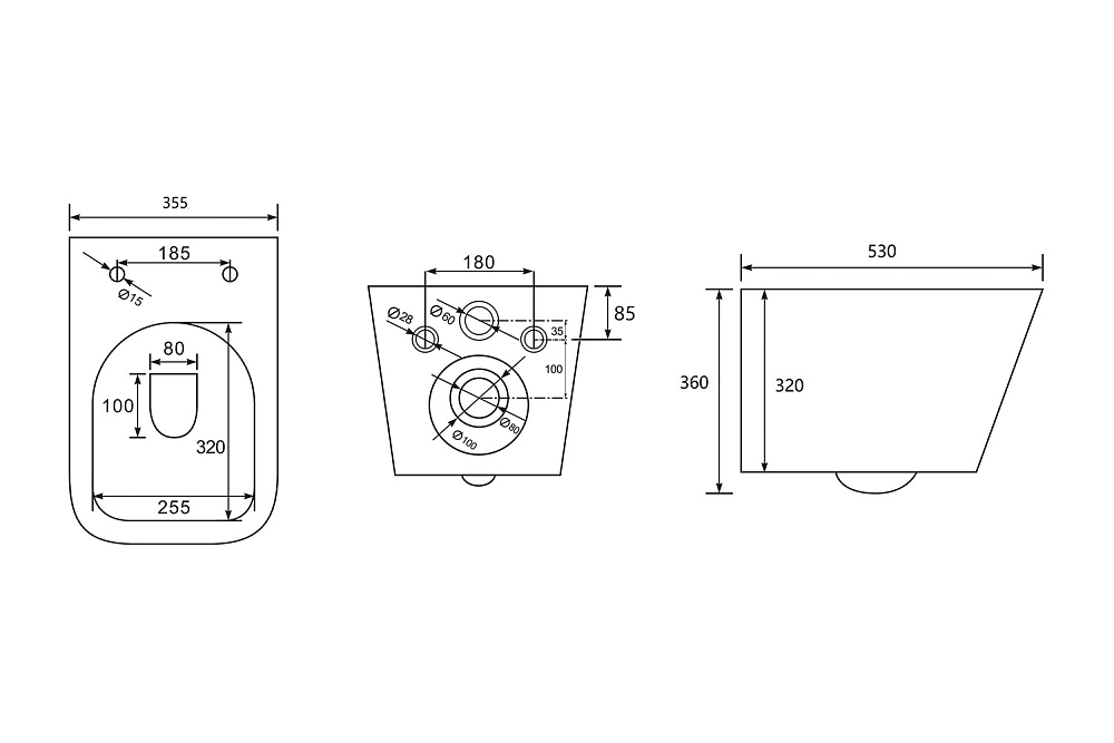 картинка Унитаз Rechteck подвесной белый безободковый AC1201 Abber 