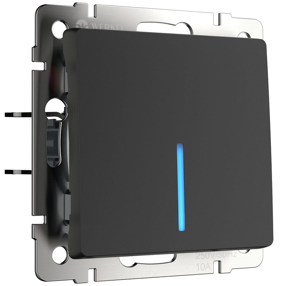 картинка Выключатель одноклавишный с подсветкой черный матовый WL081-SW-1G LED Werkel 029871 