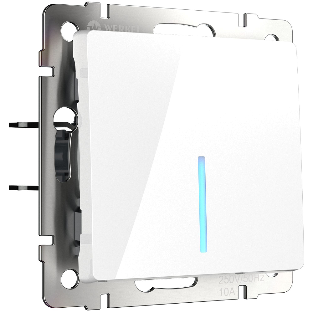 картинка Выключатель одноклавишный с подсветкой проходной белый WL01-SW-1G-2W-Led W1112101 051118 