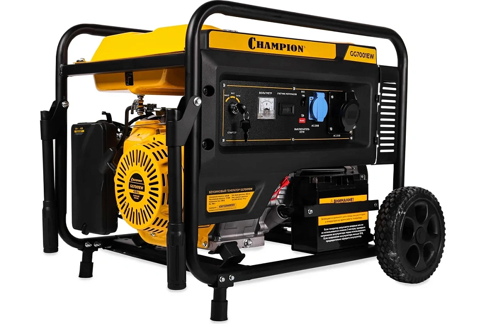 картинка Генератор Champion GG7001EW (6,8/7,5Квт 17лс 25л 88кг эл.старт колесо счетчик) 