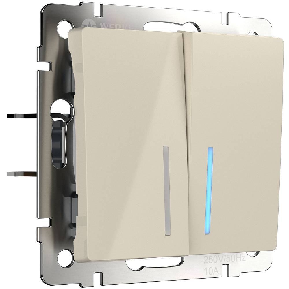 картинка Выключатель двухклавишный с подсветкой слоновая кость WL03-SW-2G-LED ivory W1120103 051471 030807 