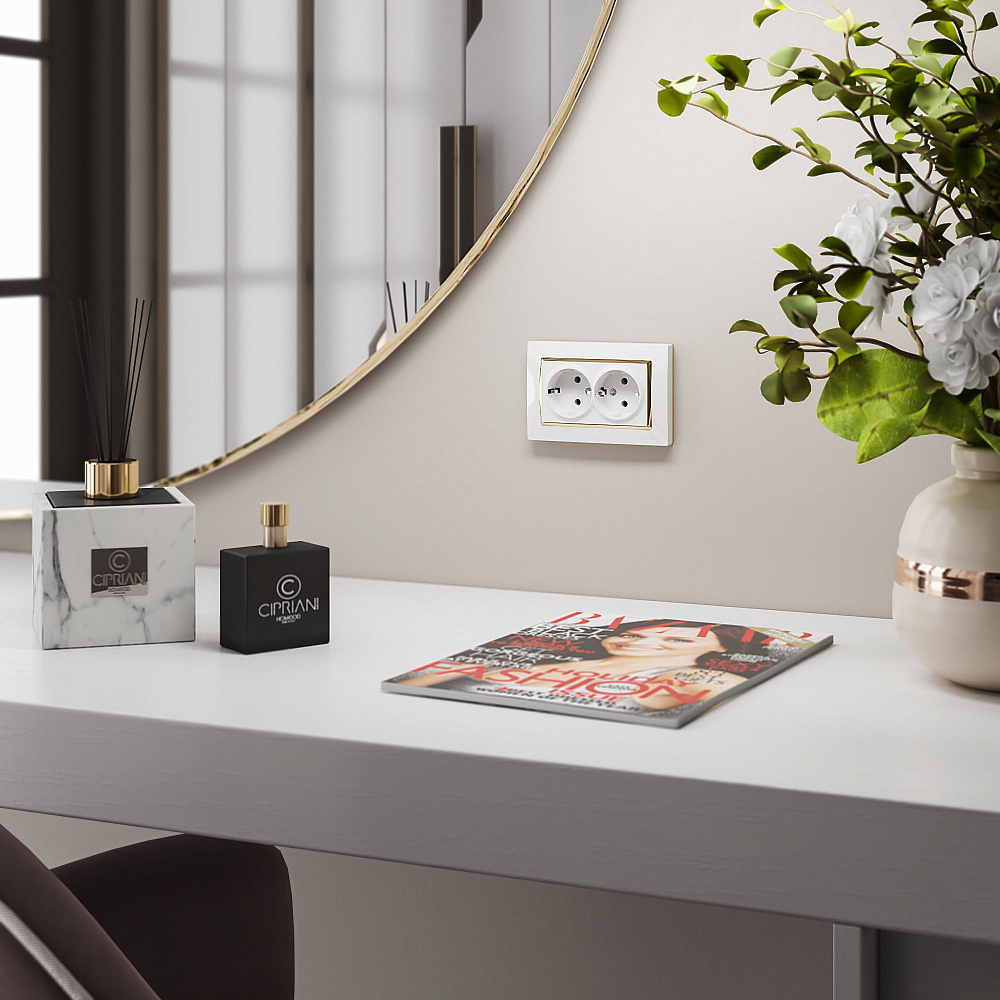 картинка Розетка двойная с заземлением белая W1172001 Werkel 051129 