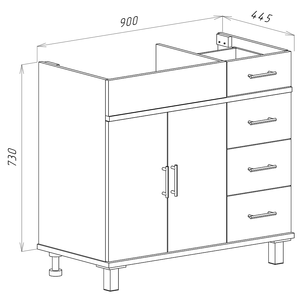 картинка Тумба Купер 90 напольная с 4 ящ. левая белая ум. Барселона 90 L Misty 