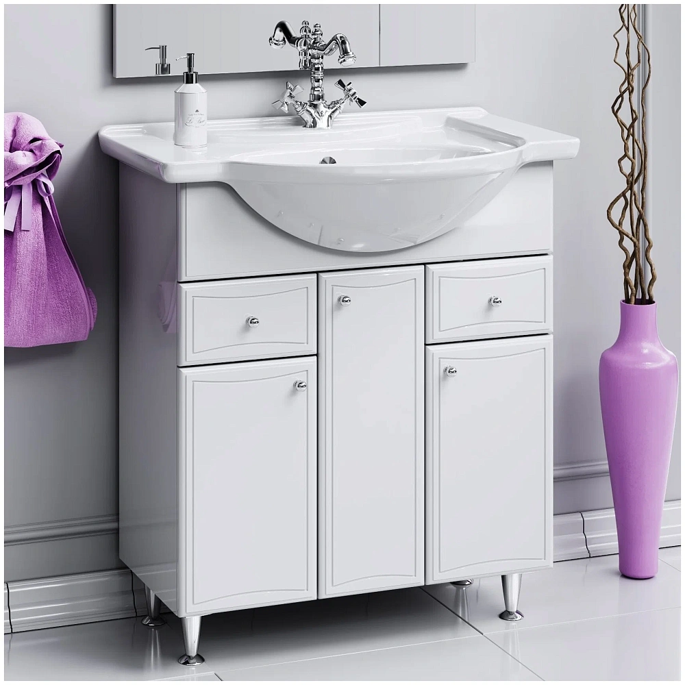 картинка Тумба Барселона с ум. Стиль 850 на ножках с двумя ящиками и корзиной, BA0108K, TM Aqwella 