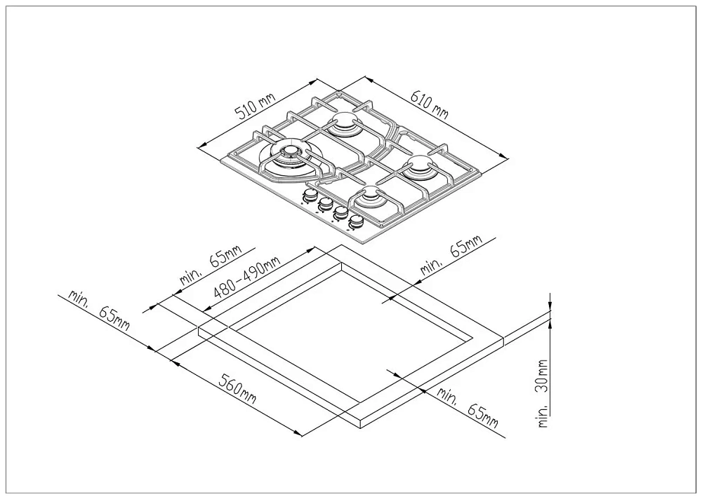 картинка Варочная поверхность газовая Il Monte BH-653G white luxe 