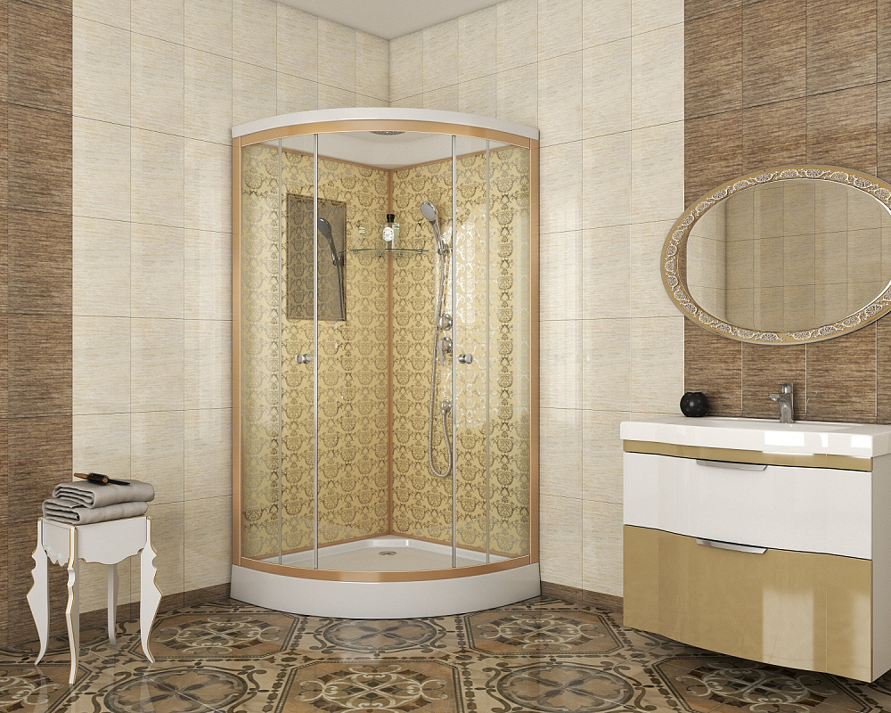 картинка Душ.кабина NG-7701G (900*900*2100) (3-мест) низ.под 15см ЗОЛОТО Niagara 