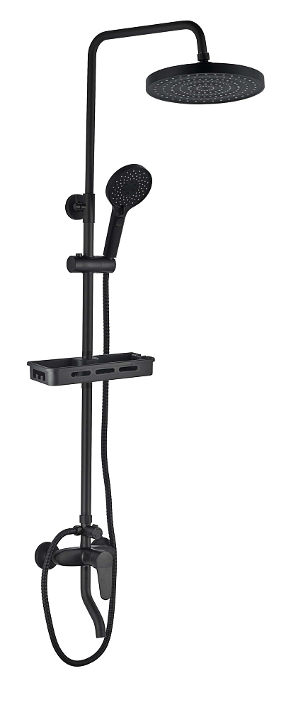 картинка Душевая стойка со смесителем полкой латунь черный FS09B-PVD Eva Gold 
