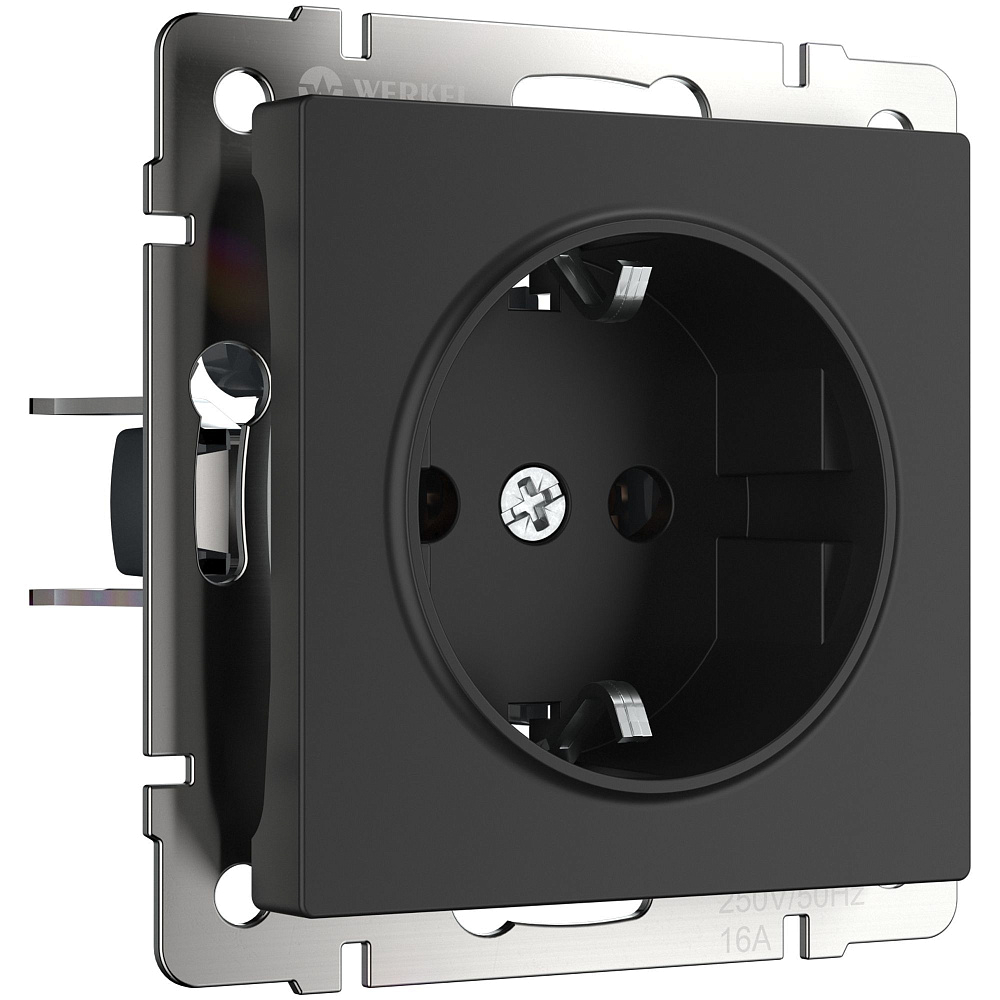 картинка Розетка с заземлением черно матовый WL08-SKG-01-IP20 W1171008 Werkel 029860 051600 