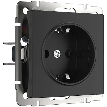 картинка Розетка с заземлением черно матовый WL08-SKG-01-IP20 W1171008 Werkel 029860 051600  являющийся официальным дистрибьютором в России 