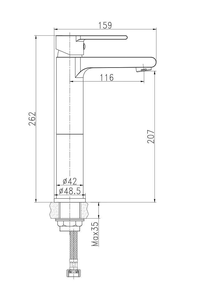 картинка Смеситель для раковины высокий BRASKO BLACK однорычажный черный клик клак 63111 Cersanit 