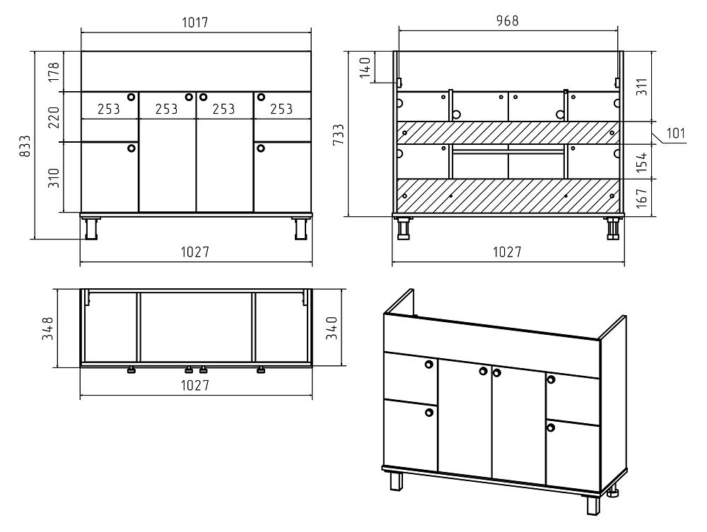 картинка Тумба Жардин 105 прямая светло бежевая ум. Классик 1050 Misty 