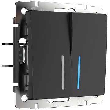 картинка Выключатель двухклавишный с подсветкой черный матовый WL 08-SW-2G LED W1120108 Werkel 029878 051619  являющийся официальным дистрибьютором в России 