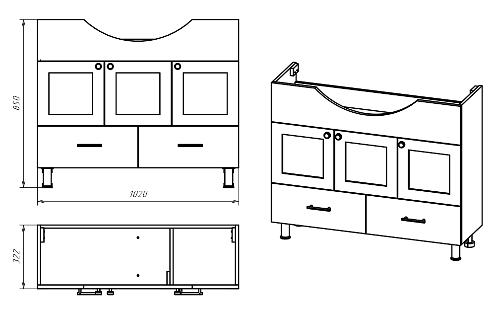 картинка Тумба Латте 105 с 2 ящ. белая эмаль ум. America 105 Misty 