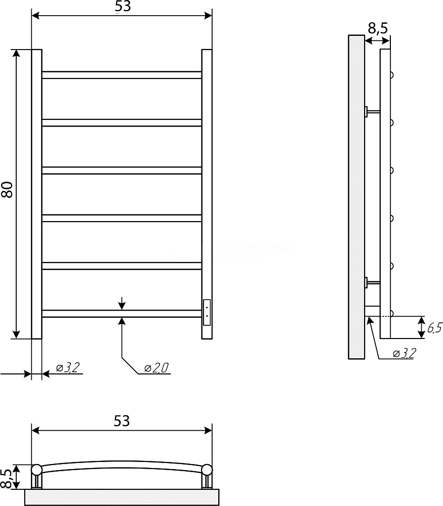картинка Полотенцесушитель R neo 80/50 1"-1/2" Электр. (К диммер Полированный) 