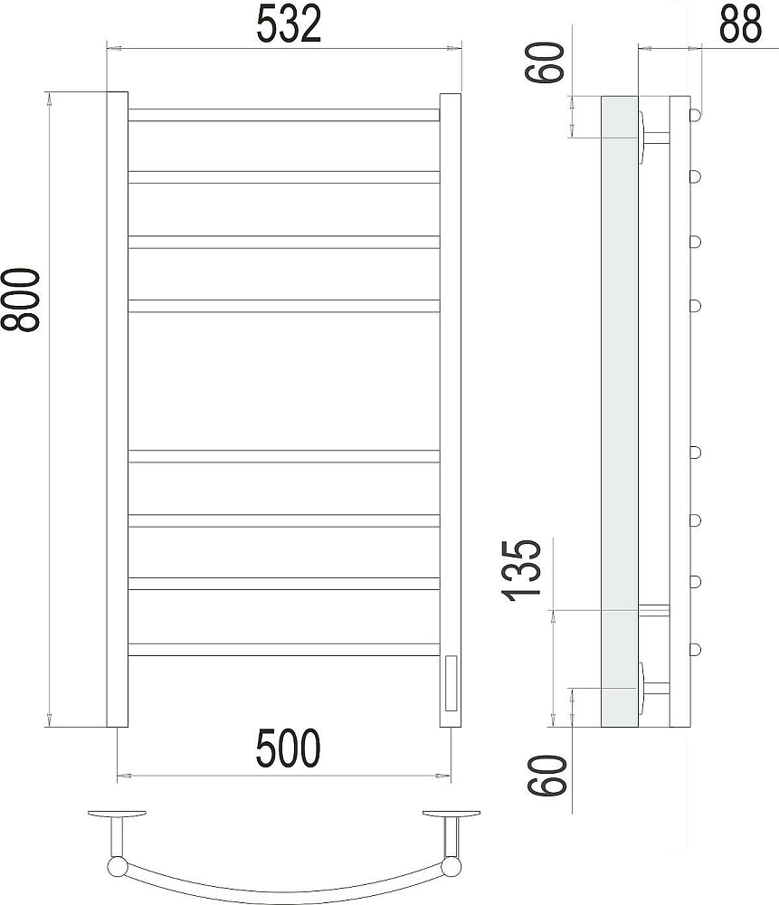 картинка Полотенцесушитель Terminus Классик П8 500*800 электро КС 9005 матовый 