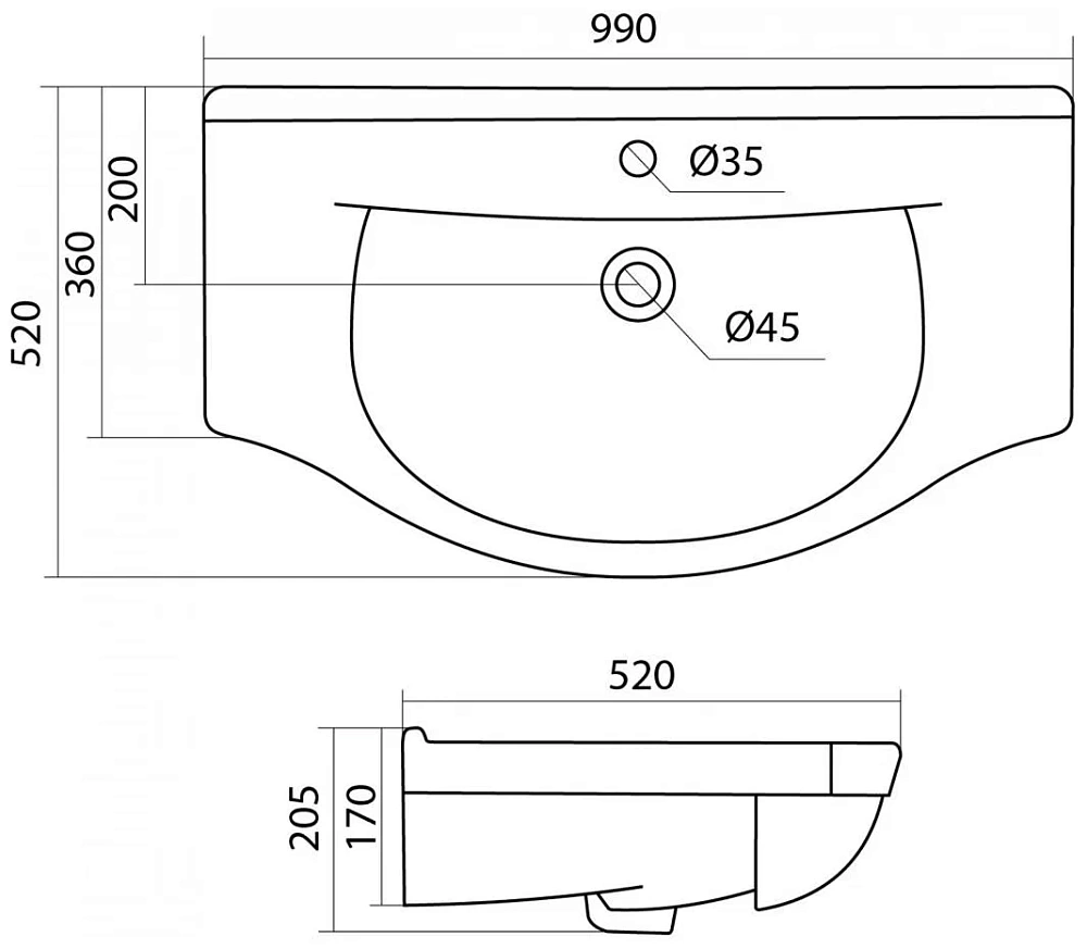 картинка Раковиной Эльбрус 100 ольха Loranto 
