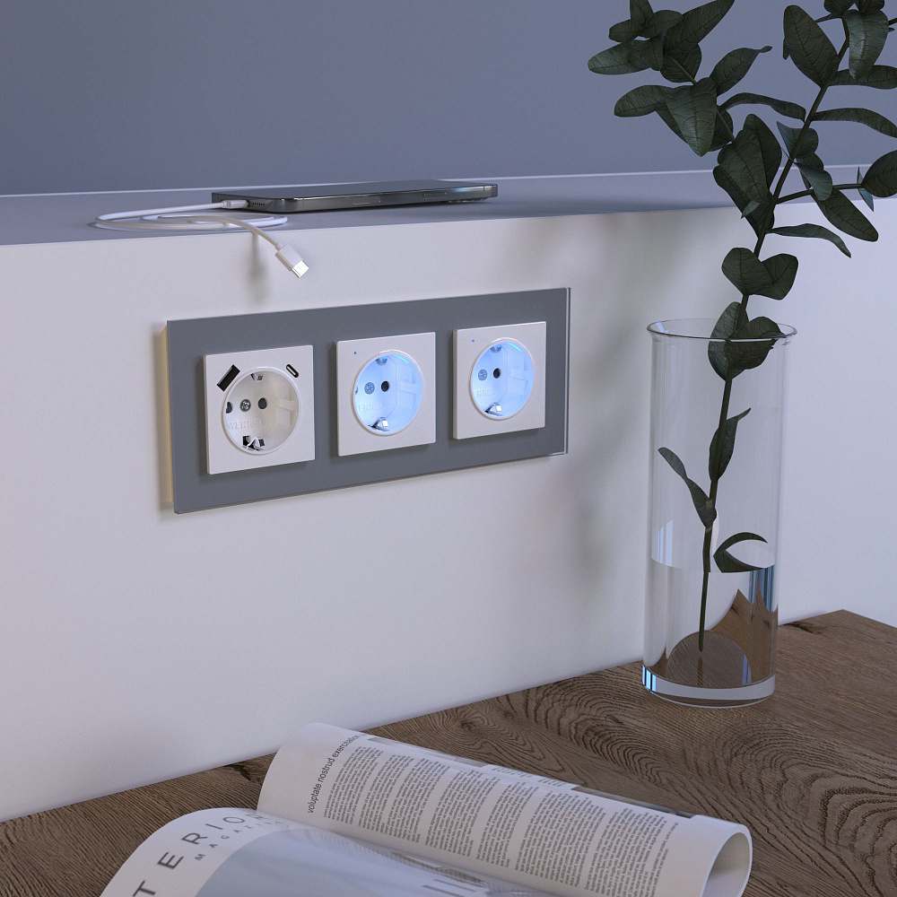 картинка Рамка на 3 постa серый стекло Favorit WL01-Frame-03 Werkel 030777 