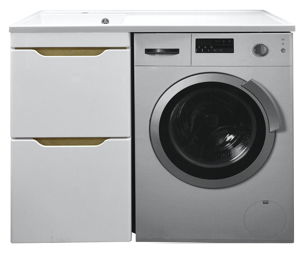 картинка Тумба Magenta 120 под стиральную машину 56 с раковиной Magenta 120 L белая Azario 