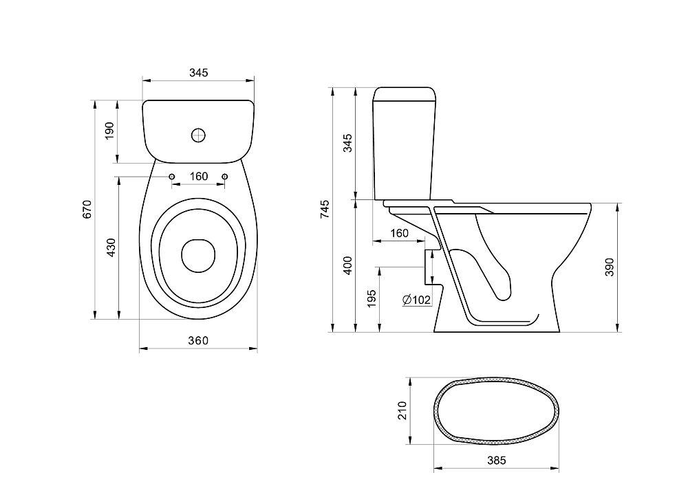 картинка Унитаз Pro белый прямой выход 1P2155S0000BF Santeri 