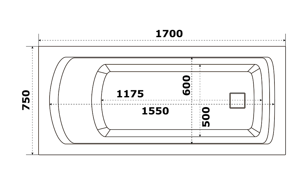 картинка Ванна Аякс 170*75 без экрана Bas 